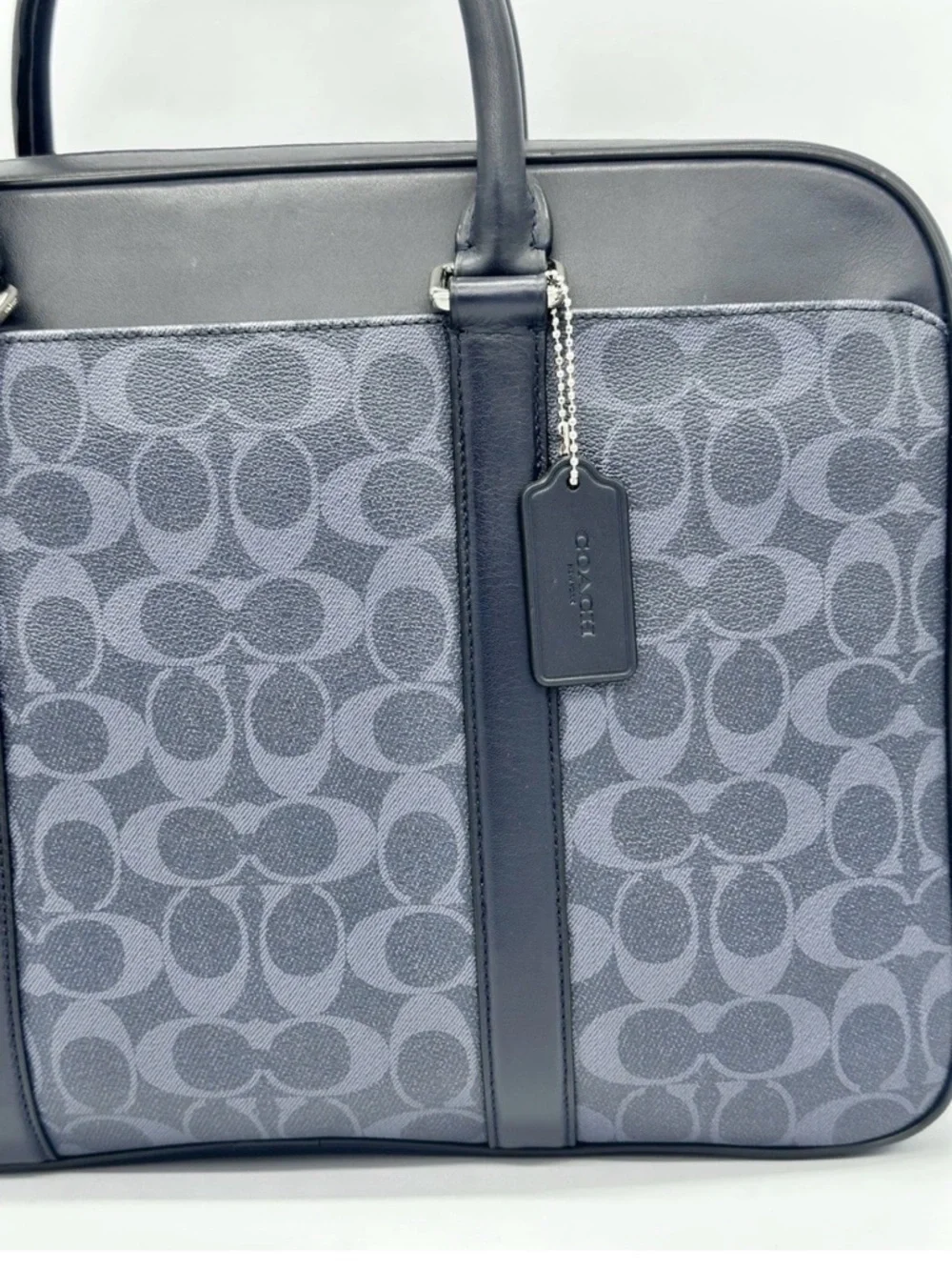 Coach Perry Slim Briefcase Laptop Bag Navy Blue Signature Coated Canvas F59057 - Picture 2 of 16